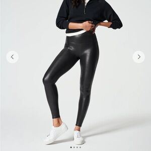 SPANX Charcoal Black Faux Leather Leggings Size M